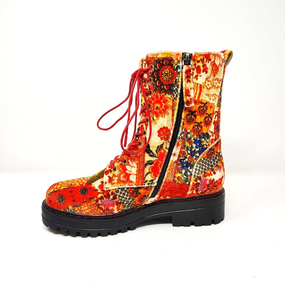 Aerosoles X Laura Ashley Womens 7 La Shelton Boots Floral Velvet Combat Lace Up - Picture 3 of 9